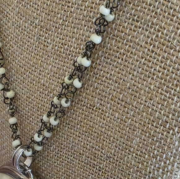 Vintage Double Chain Beaded Necklace With Sterling Silver And Stone Pendant - Picture 8 of 9